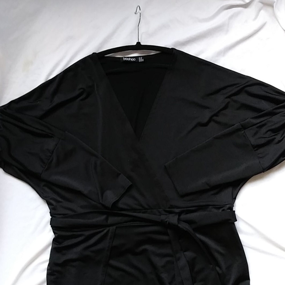 Plus size Black silky-feel dress split legs